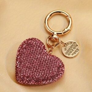 New double sided pink rhinestone heart purse keychain